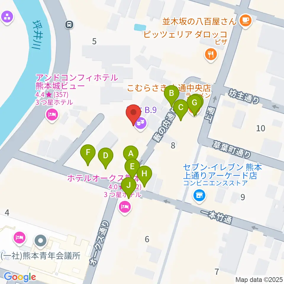 熊本B.9周辺のファミレス・ファーストフード一覧地図
