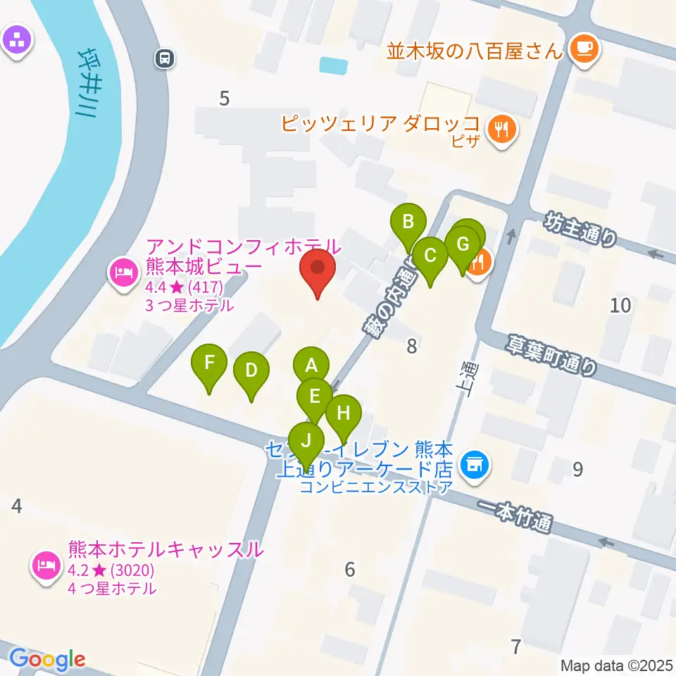 熊本B.9周辺のファミレス・ファーストフード一覧地図