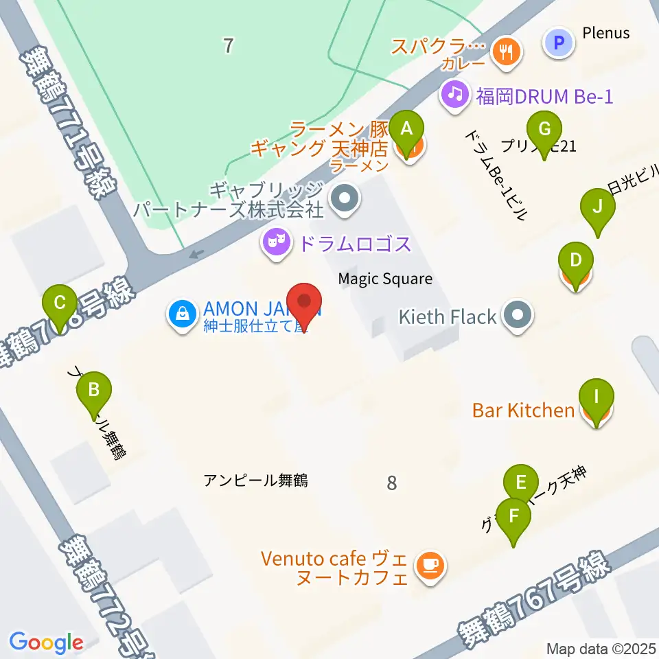 福岡DRUM LOGOS周辺のファミレス・ファーストフード一覧地図