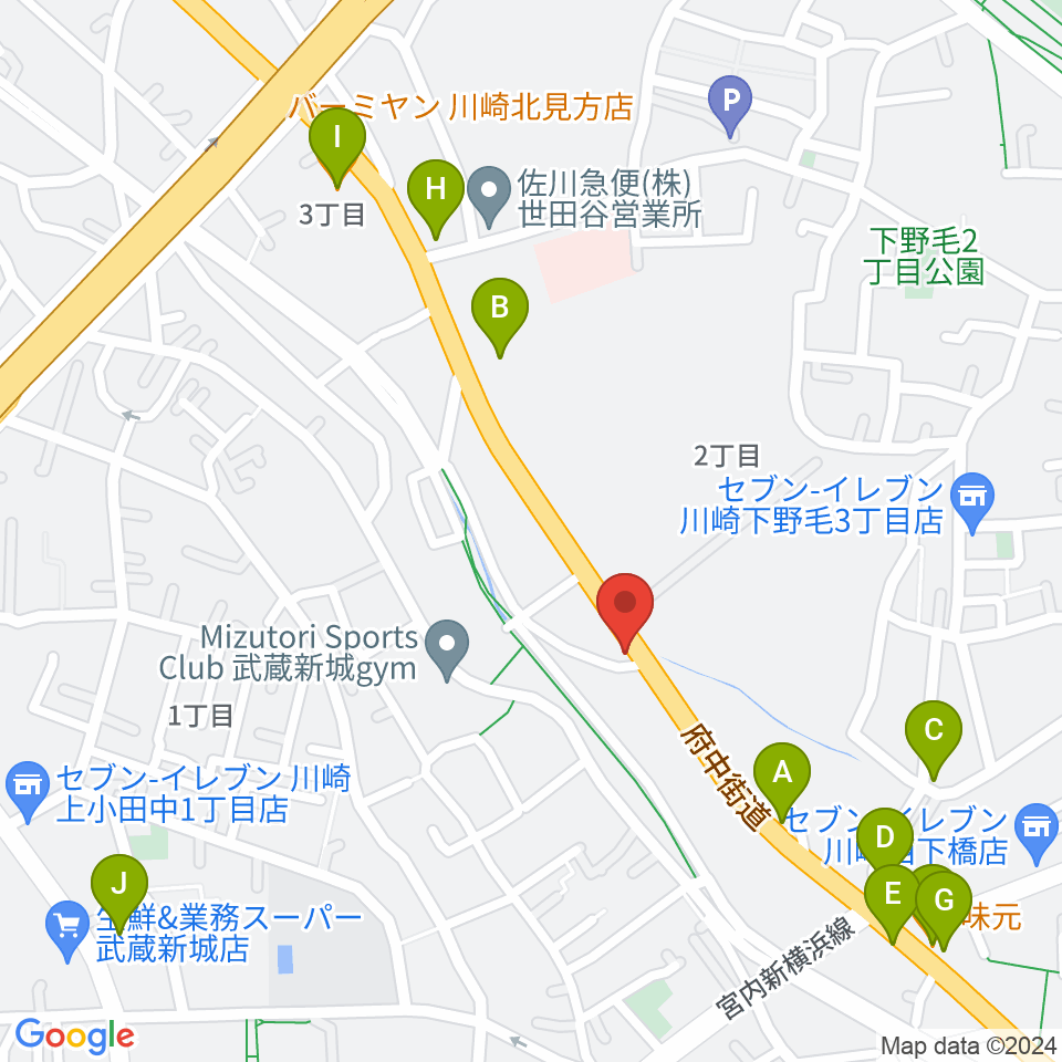 サンフォニックス周辺のファミレス・ファーストフード一覧地図