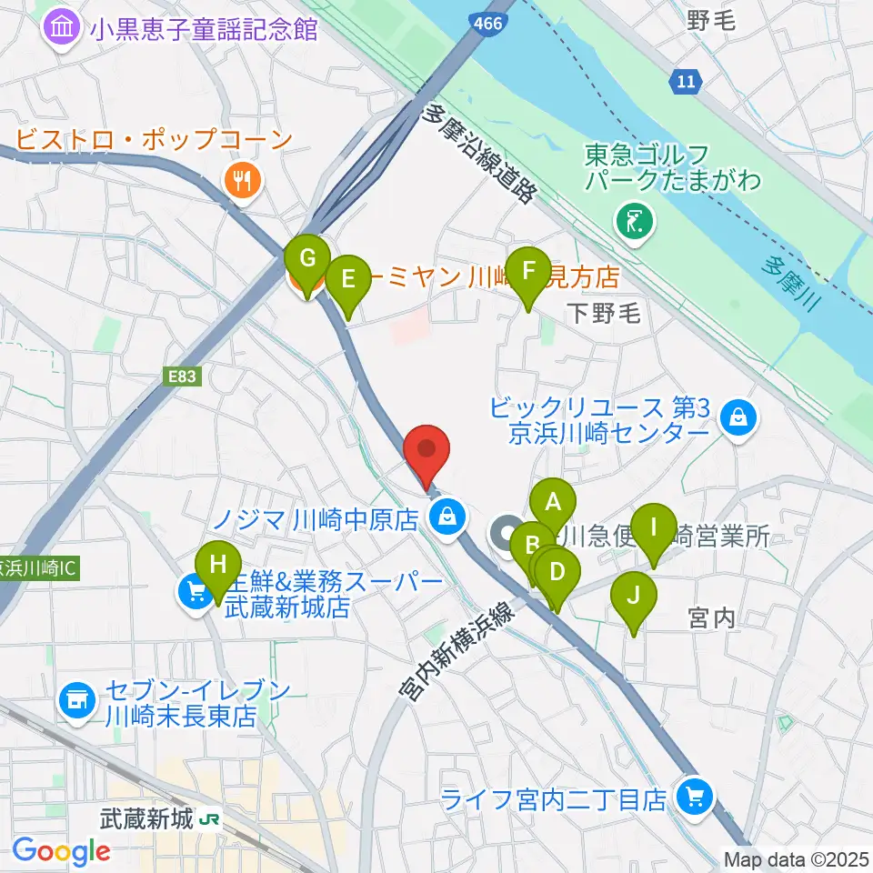 サンフォニックス周辺のファミレス・ファーストフード一覧地図