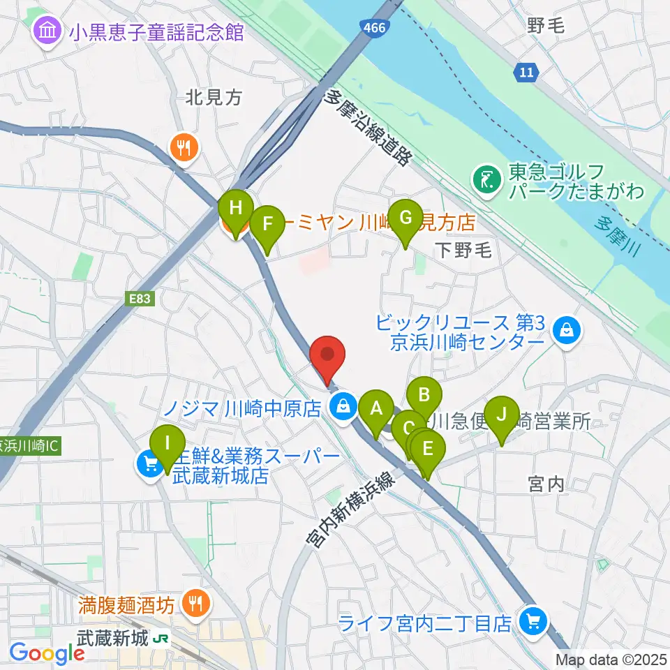 サンフォニックス周辺のファミレス・ファーストフード一覧地図