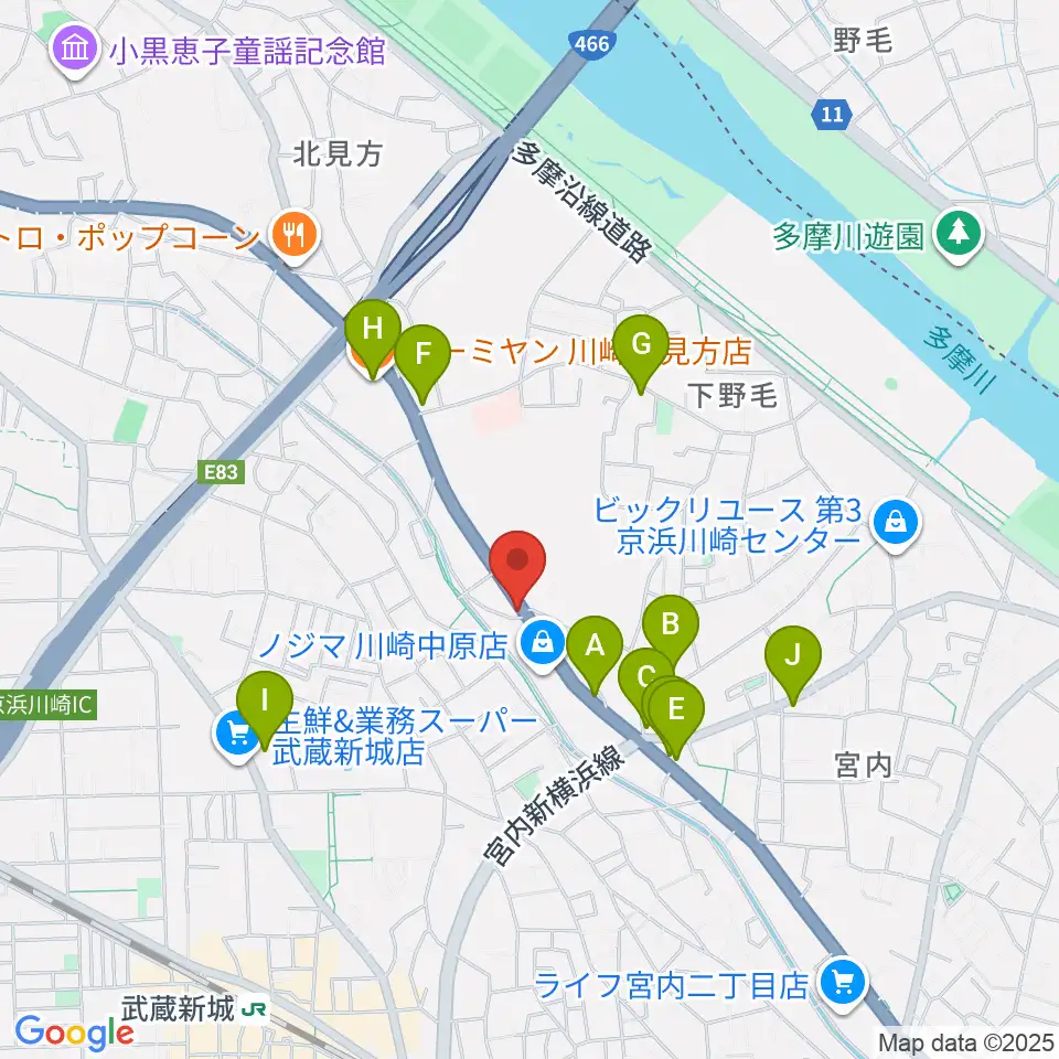 サンフォニックス周辺のファミレス・ファーストフード一覧地図