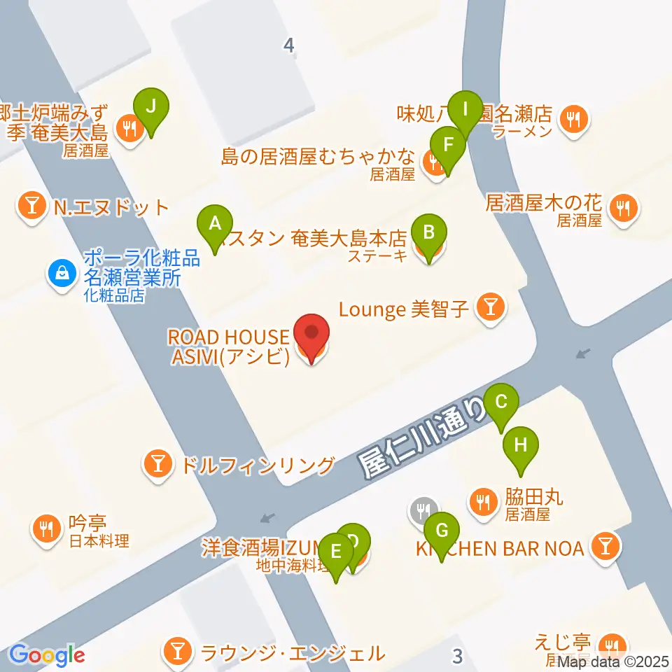 奄美ASIVI周辺のファミレス・ファーストフード一覧地図