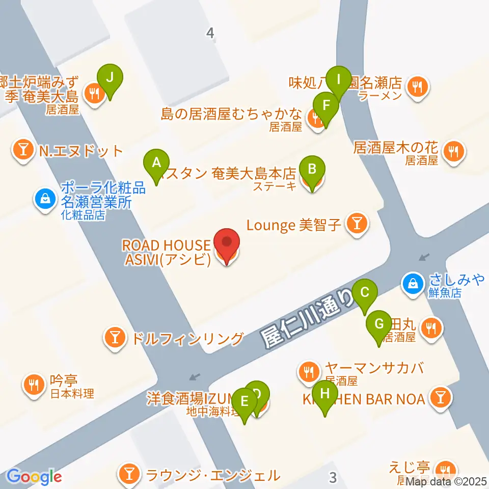 奄美ASIVI周辺のファミレス・ファーストフード一覧地図