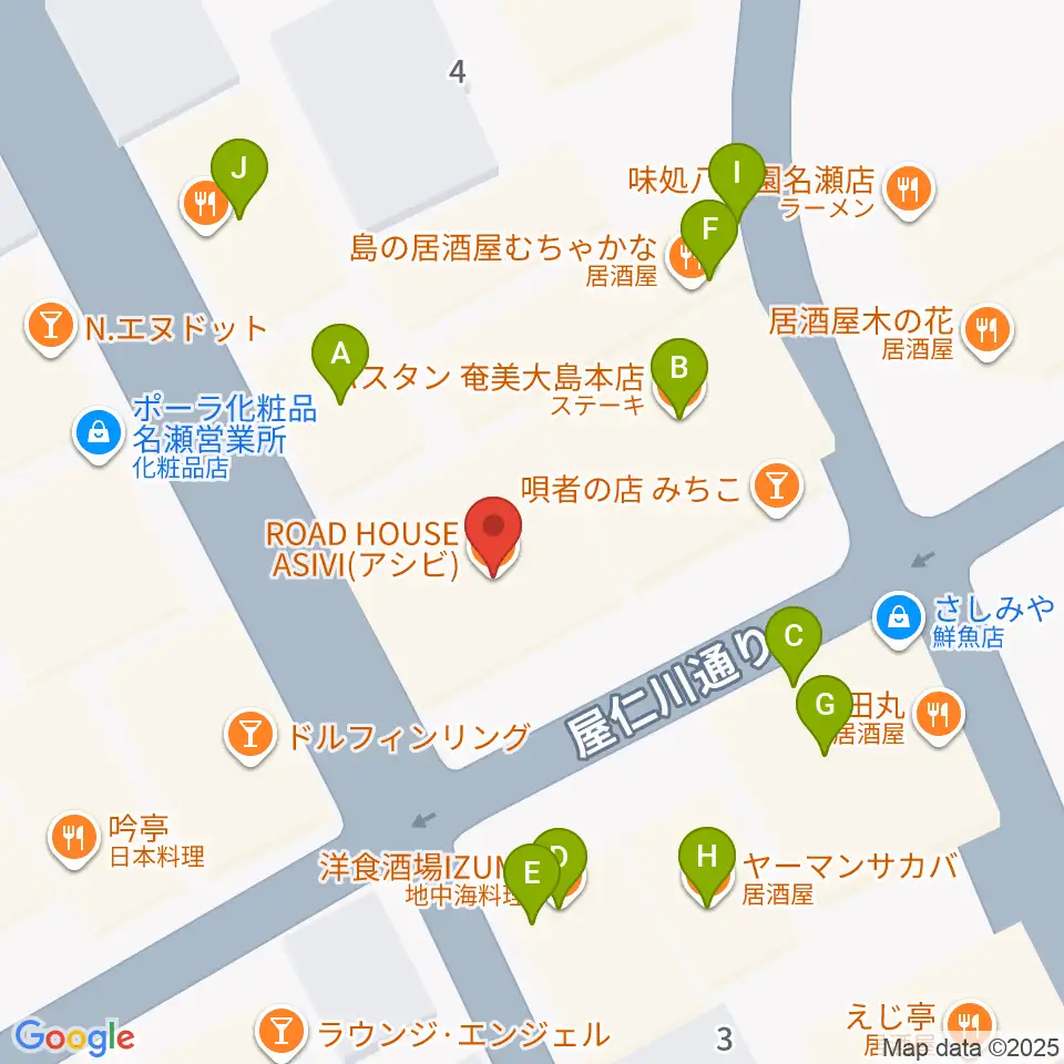 奄美ASIVI周辺のファミレス・ファーストフード一覧地図