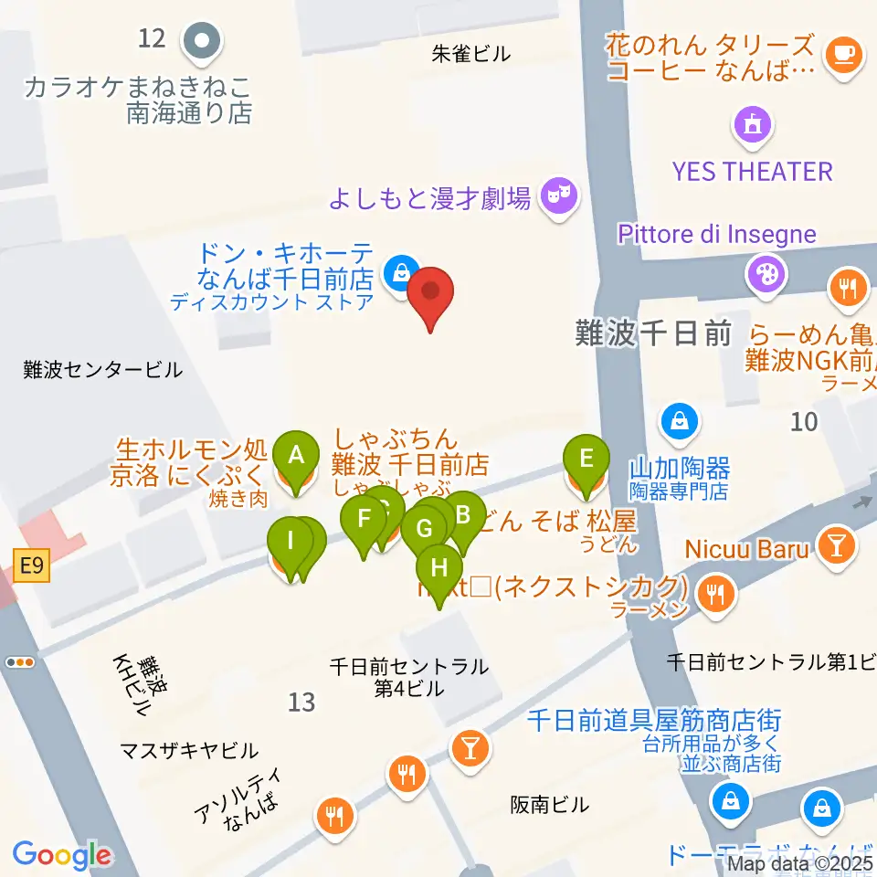 NMB48劇場周辺のファミレス・ファーストフード一覧地図