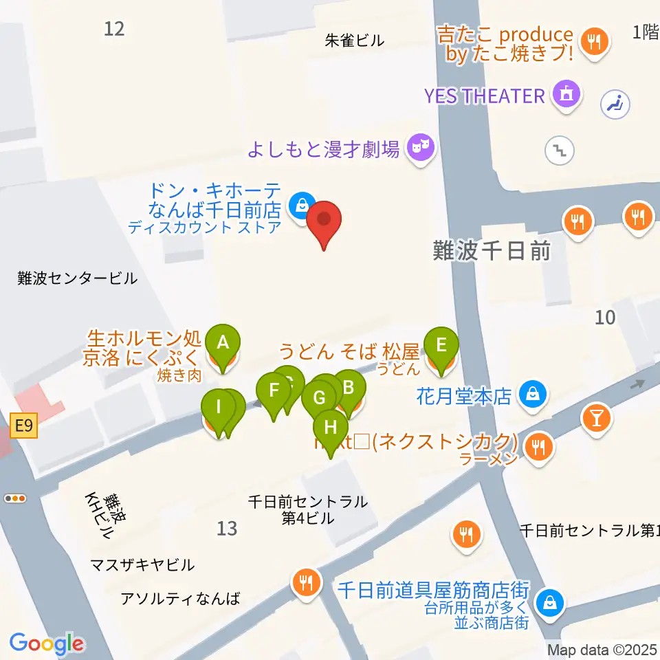 NMB48劇場周辺のファミレス・ファーストフード一覧地図