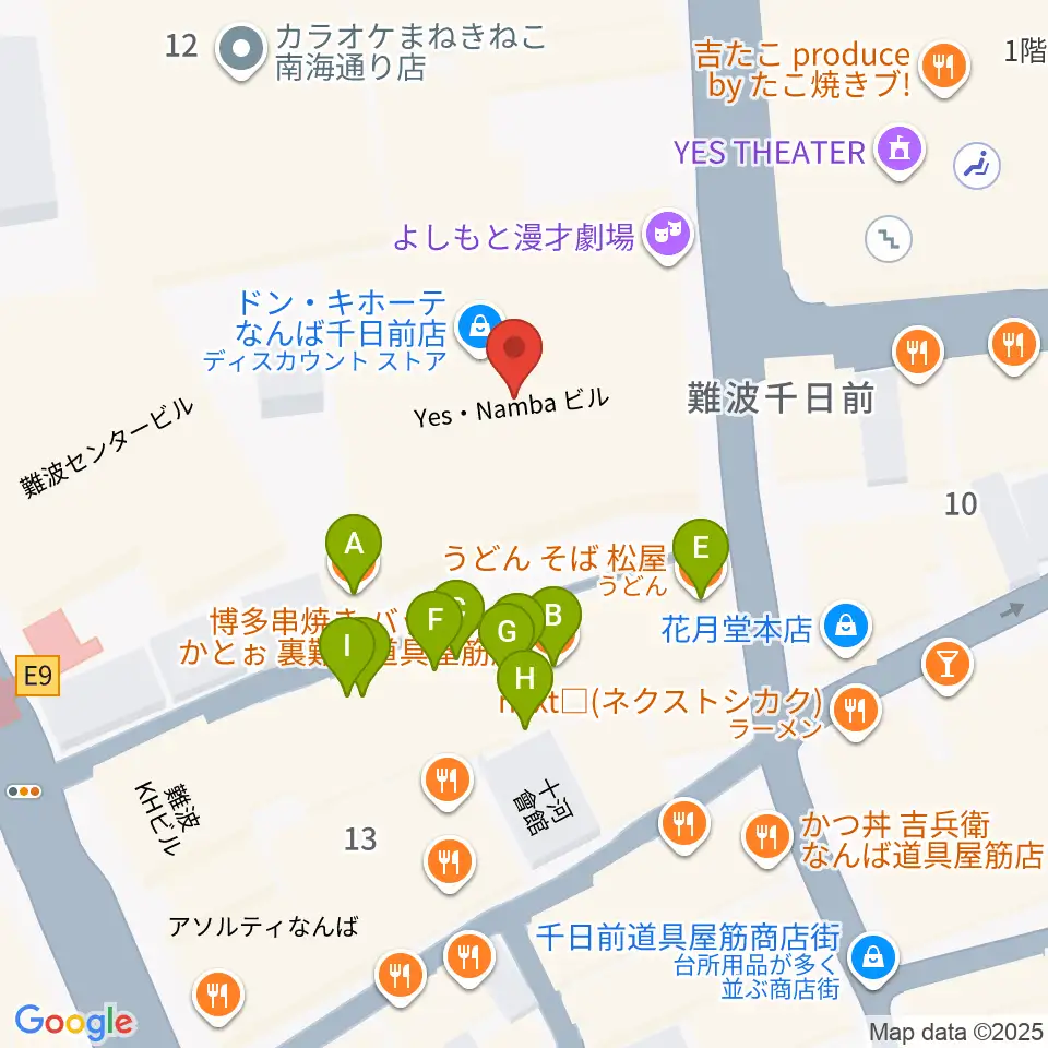 NMB48劇場周辺のファミレス・ファーストフード一覧地図