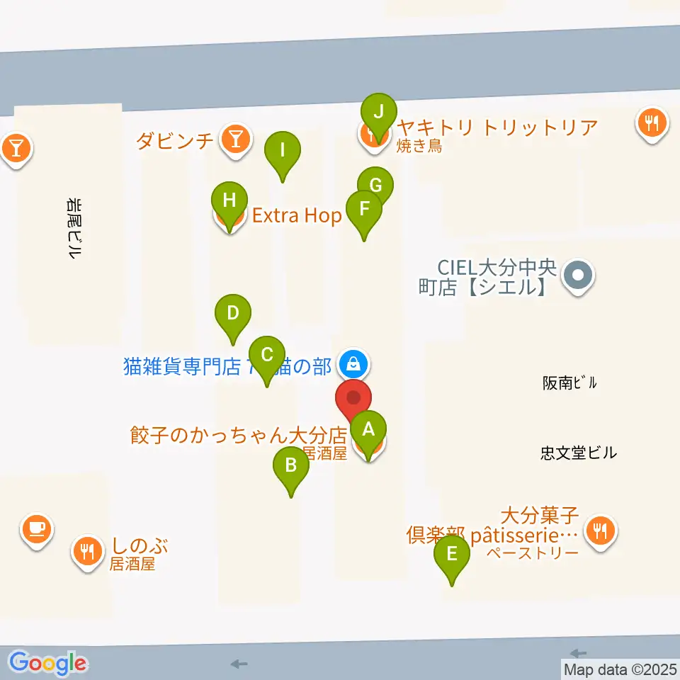 AT HALL周辺のファミレス・ファーストフード一覧地図