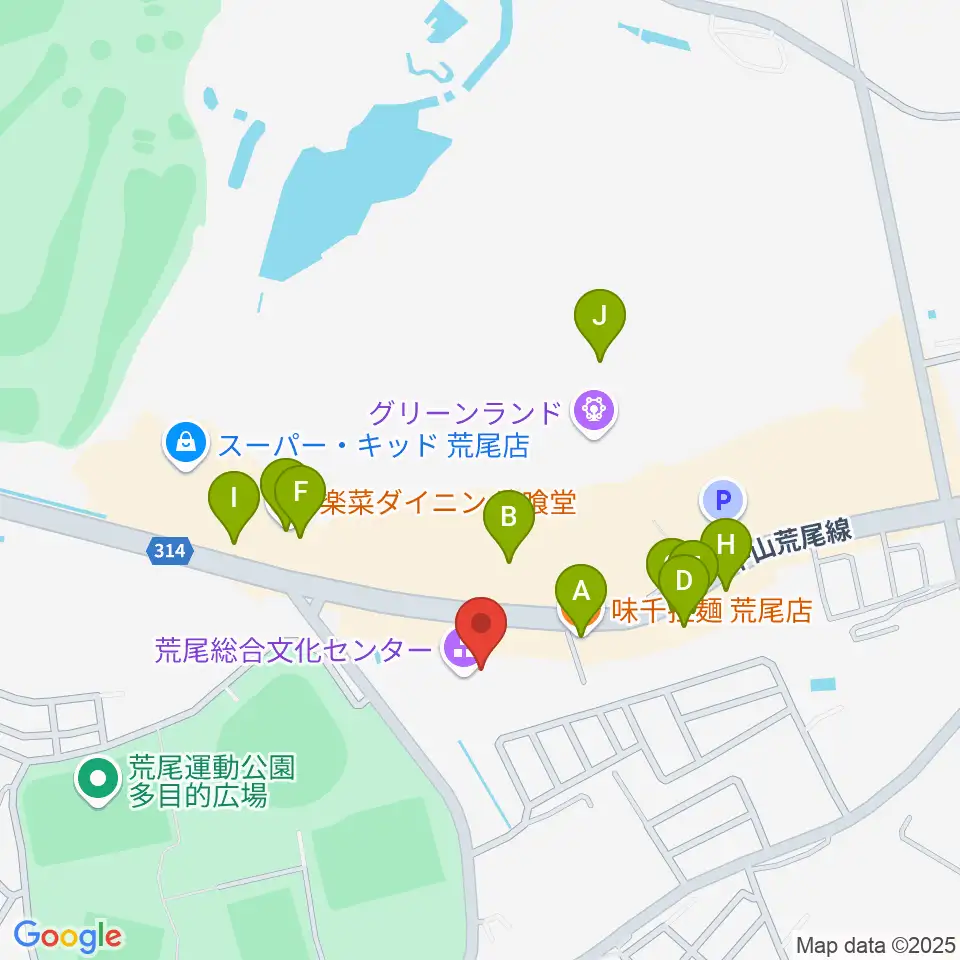荒尾総合文化センター周辺のファミレス・ファーストフード一覧地図
