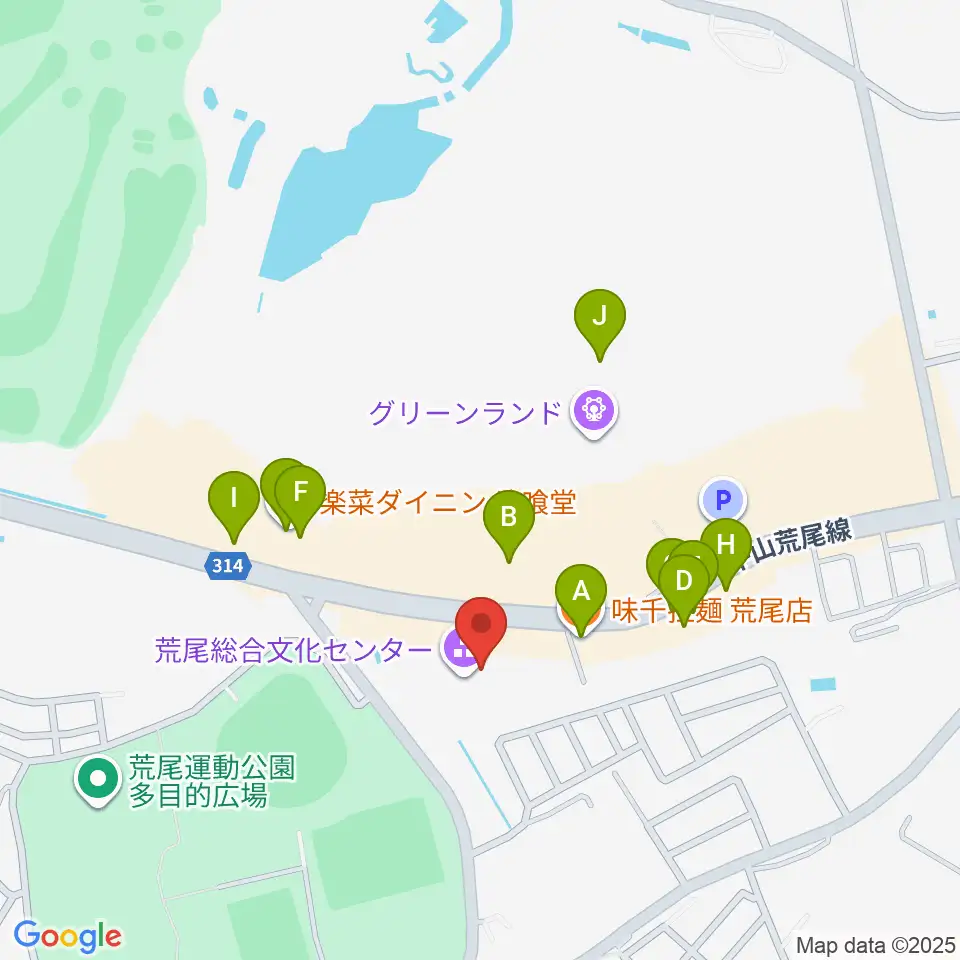 荒尾総合文化センター周辺のファミレス・ファーストフード一覧地図