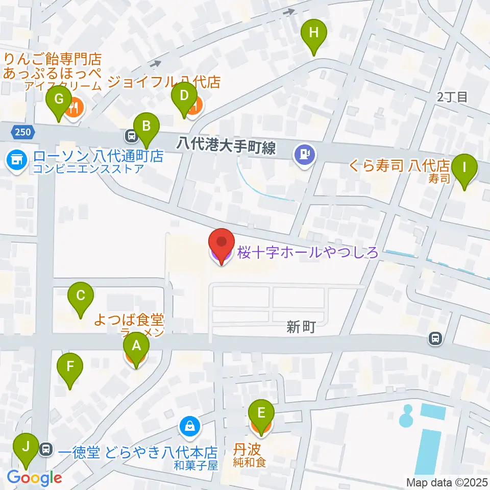 桜十字ホールやつしろ周辺のファミレス・ファーストフード一覧地図