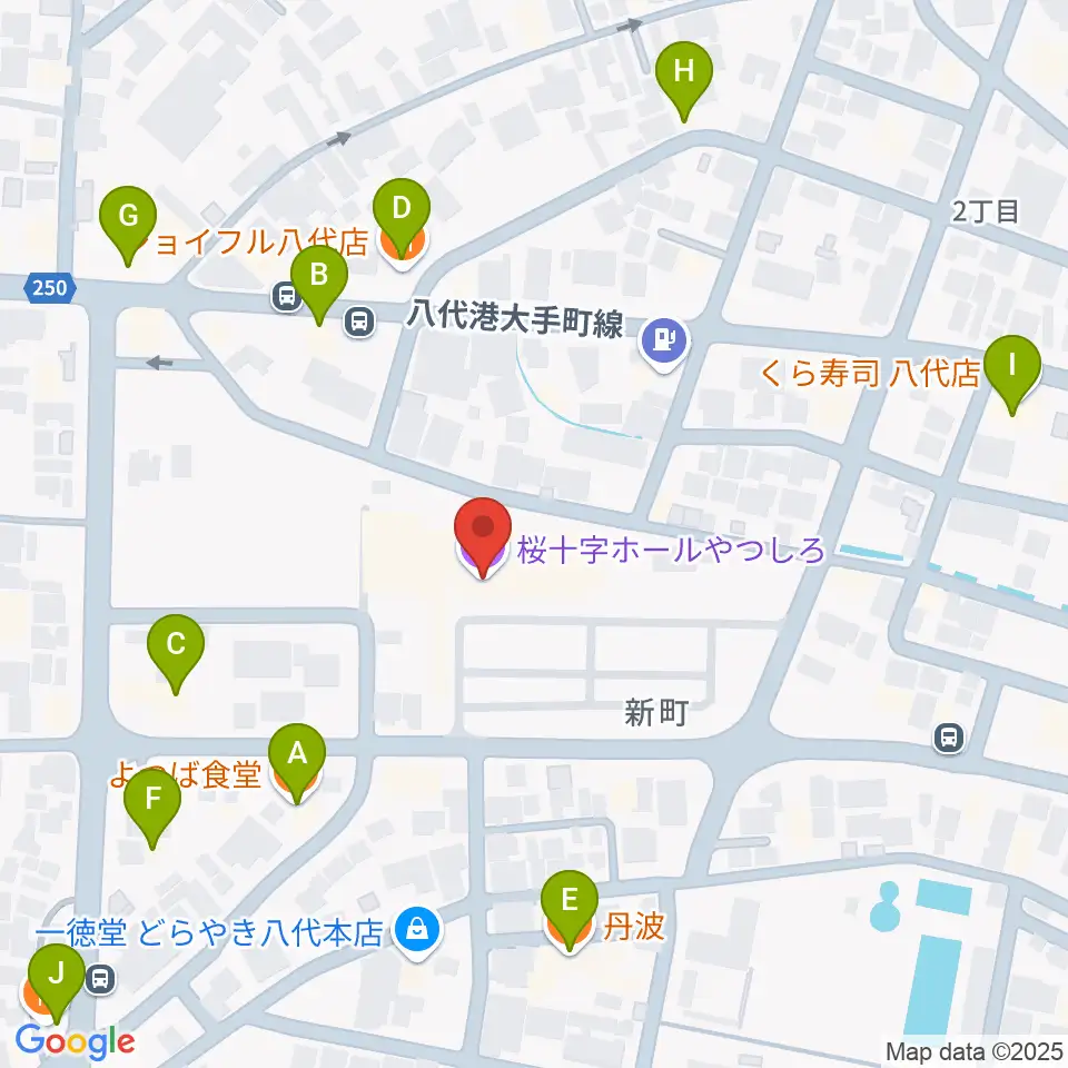 桜十字ホールやつしろ周辺のファミレス・ファーストフード一覧地図