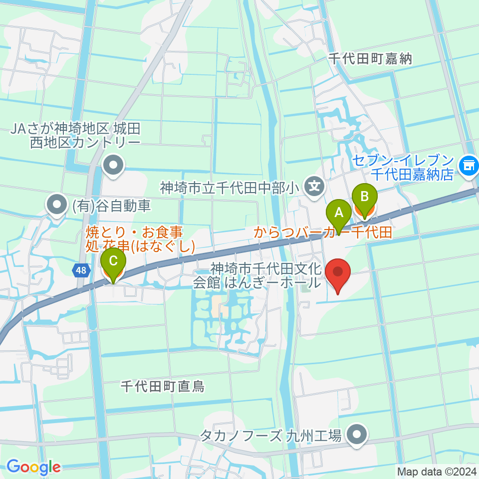 神埼市千代田文化会館 はんぎーホール周辺のファミレス・ファーストフード一覧地図