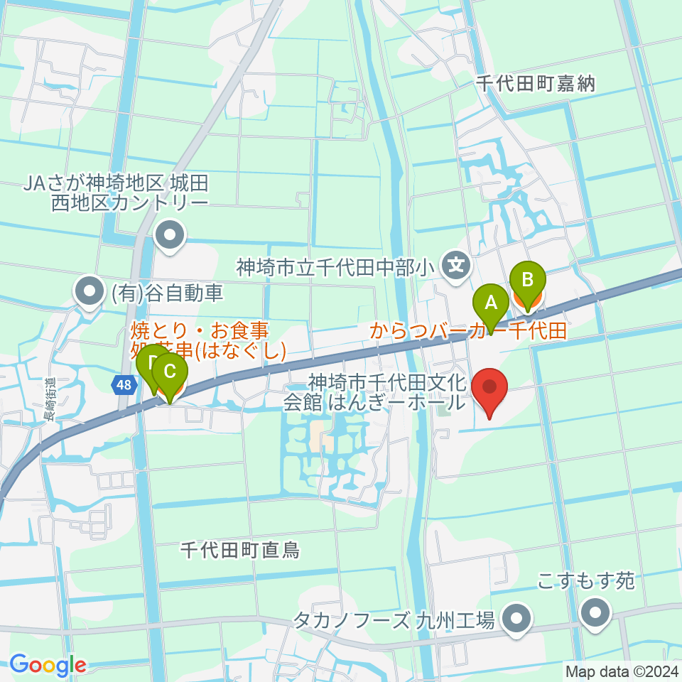 神埼市千代田文化会館 はんぎーホール周辺のファミレス・ファーストフード一覧地図