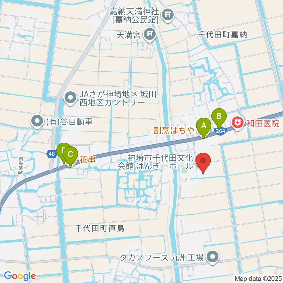神埼市千代田文化会館 はんぎーホール周辺のファミレス・ファーストフード一覧地図
