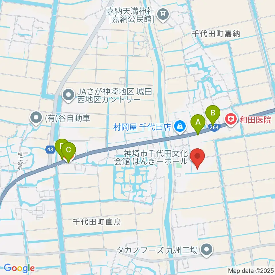 神埼市千代田文化会館 はんぎーホール周辺のファミレス・ファーストフード一覧地図