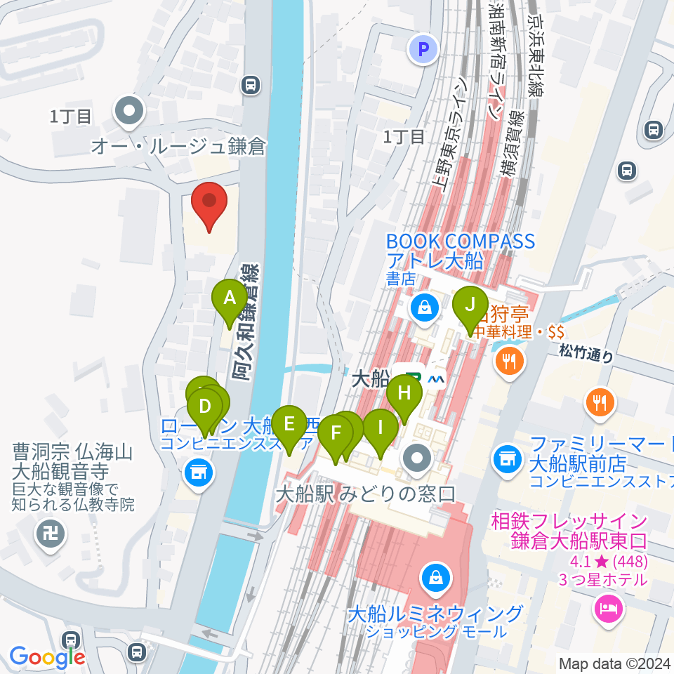 ピアノ百貨大船店周辺のファミレス・ファーストフード一覧地図