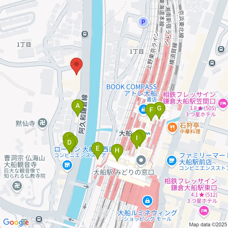 ピアノ百貨大船店周辺のファミレス・ファーストフード一覧地図