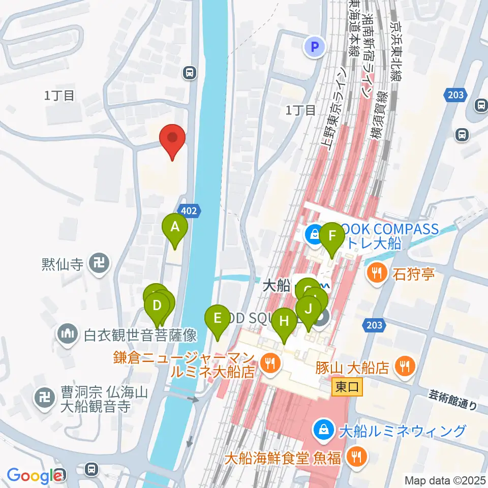 ピアノ百貨大船店周辺のファミレス・ファーストフード一覧地図