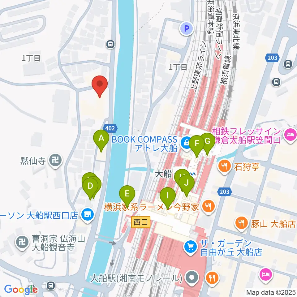 ピアノ百貨大船店周辺のファミレス・ファーストフード一覧地図