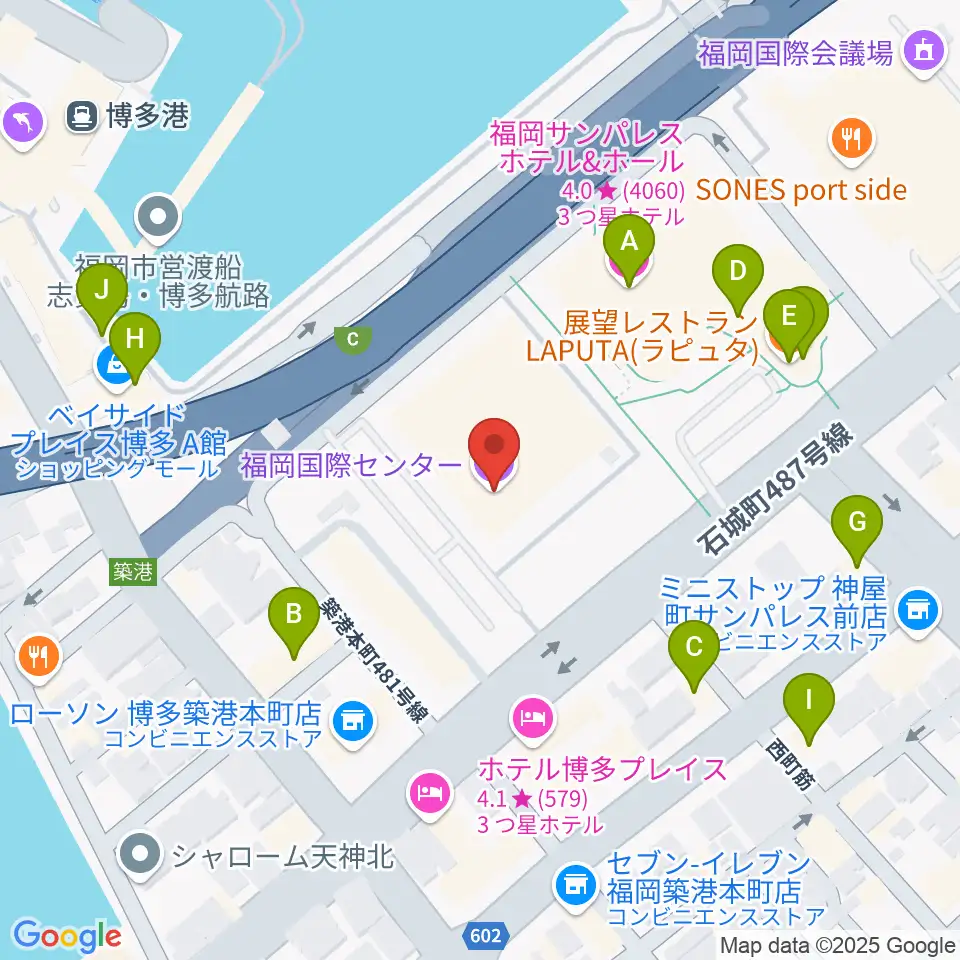福岡国際センター周辺のファミレス・ファーストフード一覧地図