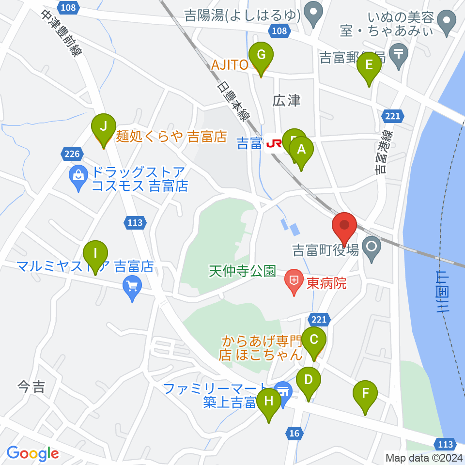 吉富フォーユー会館周辺のファミレス・ファーストフード一覧地図