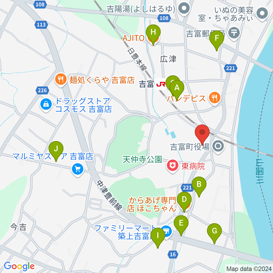 吉富フォーユー会館周辺のファミレス・ファーストフード一覧地図