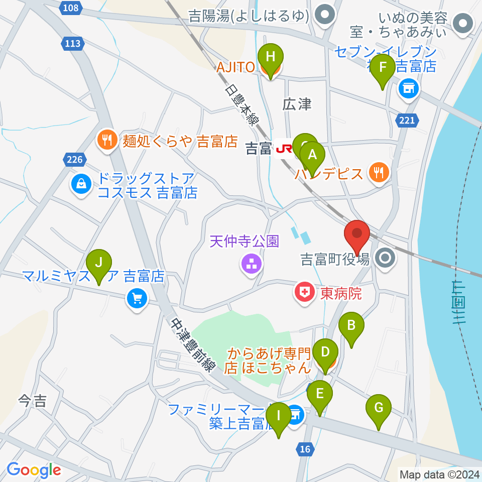 吉富フォーユー会館周辺のファミレス・ファーストフード一覧地図