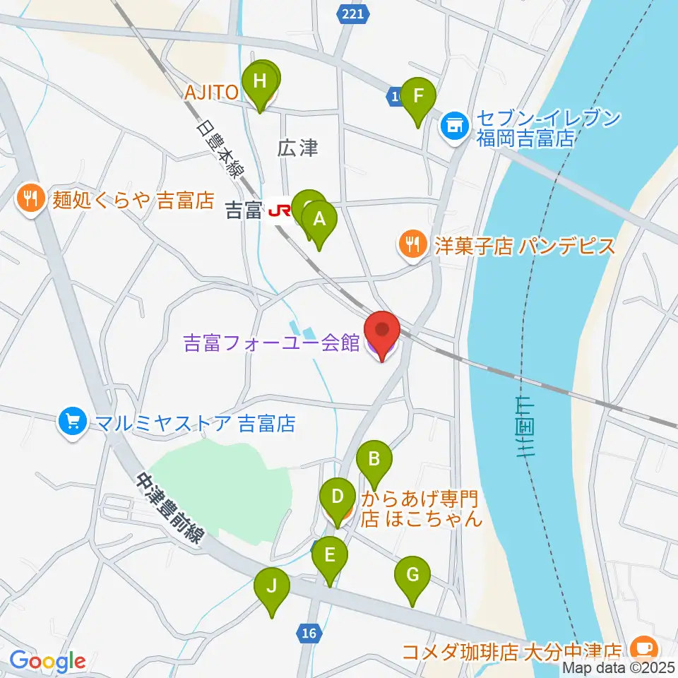 吉富フォーユー会館周辺のファミレス・ファーストフード一覧地図