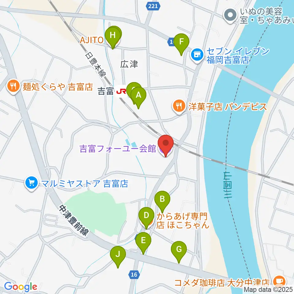 吉富フォーユー会館周辺のファミレス・ファーストフード一覧地図