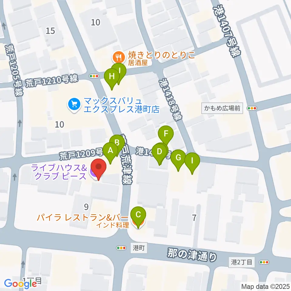 福岡PEACE周辺のファミレス・ファーストフード一覧地図