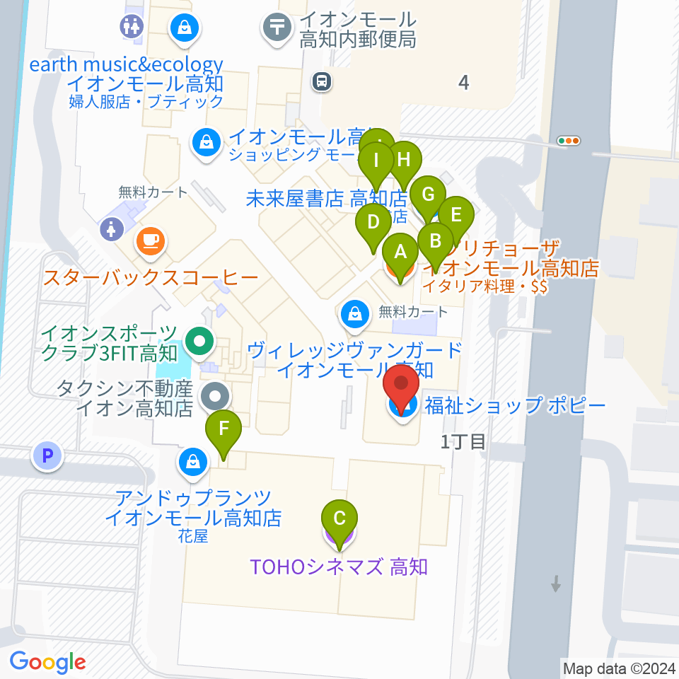 高知ライラホール周辺のファミレス・ファーストフード一覧地図