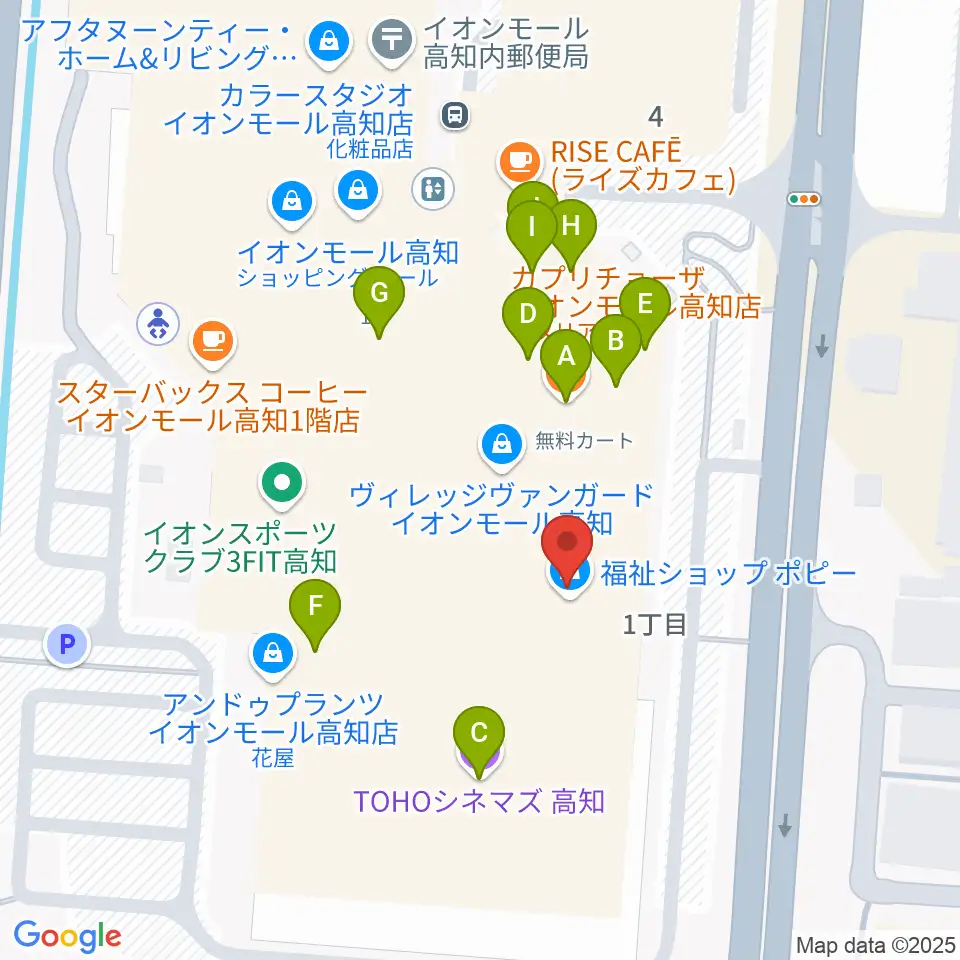 高知ライラホール周辺のファミレス・ファーストフード一覧地図