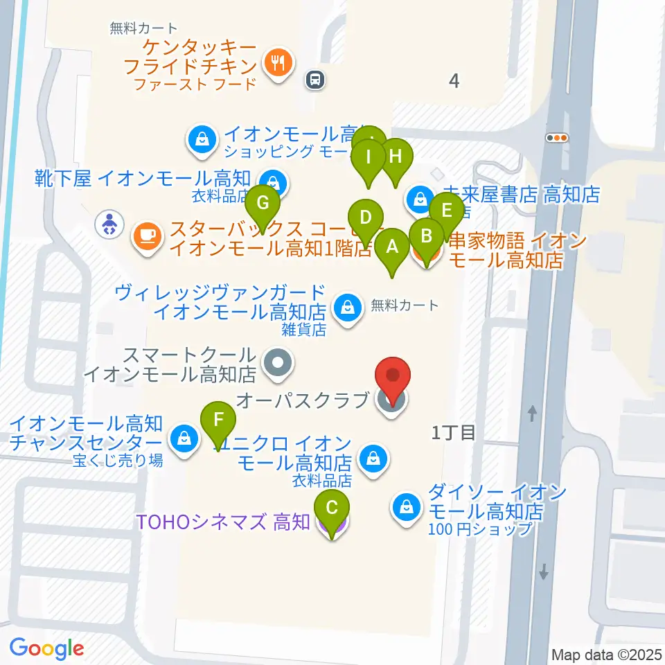 高知ライラホール周辺のファミレス・ファーストフード一覧地図