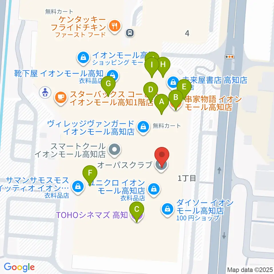 高知ライラホール周辺のファミレス・ファーストフード一覧地図