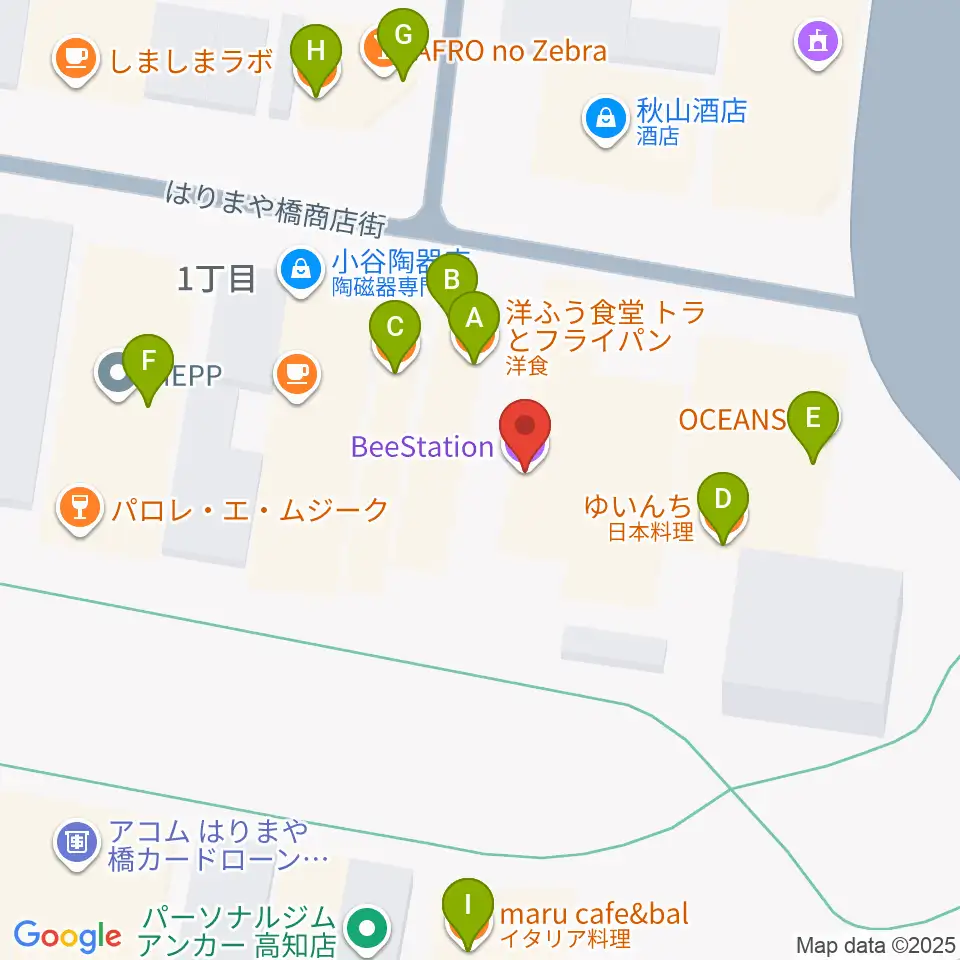 BeeStation周辺のファミレス・ファーストフード一覧地図