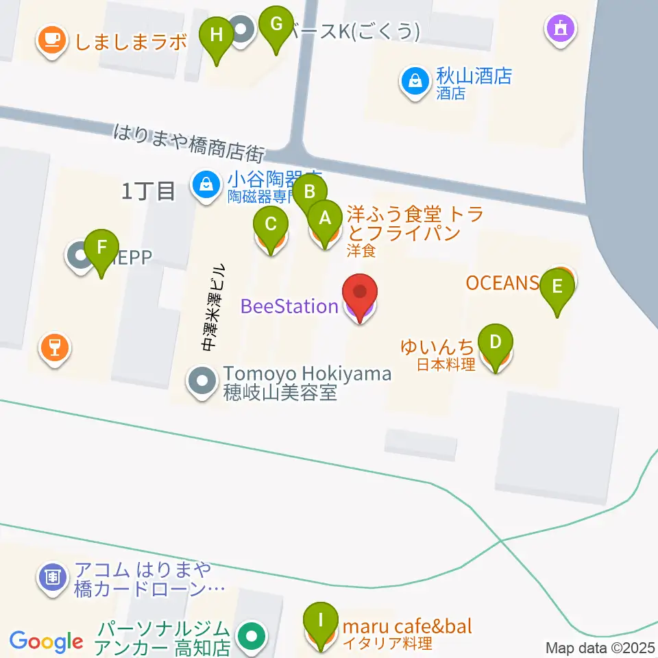 BeeStation周辺のファミレス・ファーストフード一覧地図