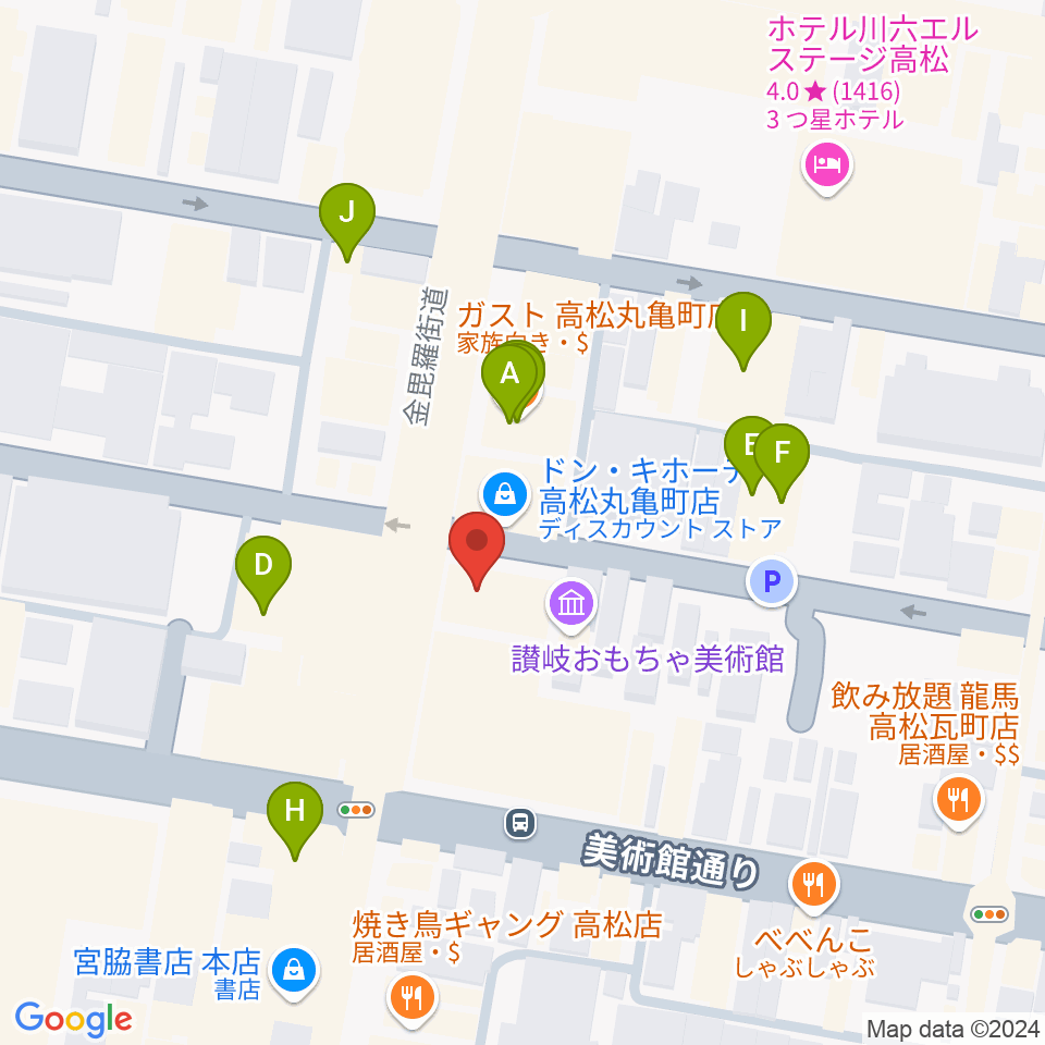 丸亀町レッツホール周辺のファミレス・ファーストフード一覧地図