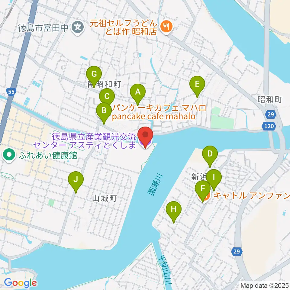 アスティとくしま周辺のファミレス・ファーストフード一覧地図