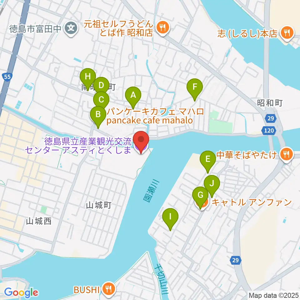 アスティとくしま周辺のファミレス・ファーストフード一覧地図