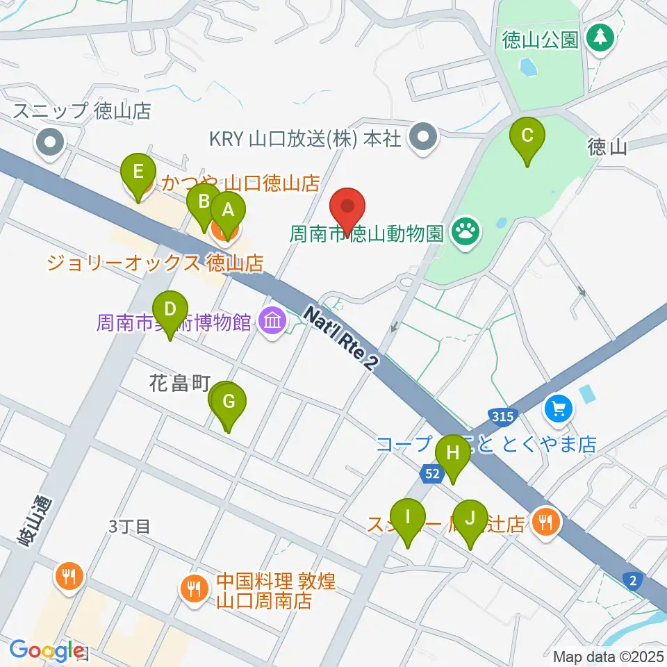 周南市文化会館周辺のファミレス・ファーストフード一覧地図