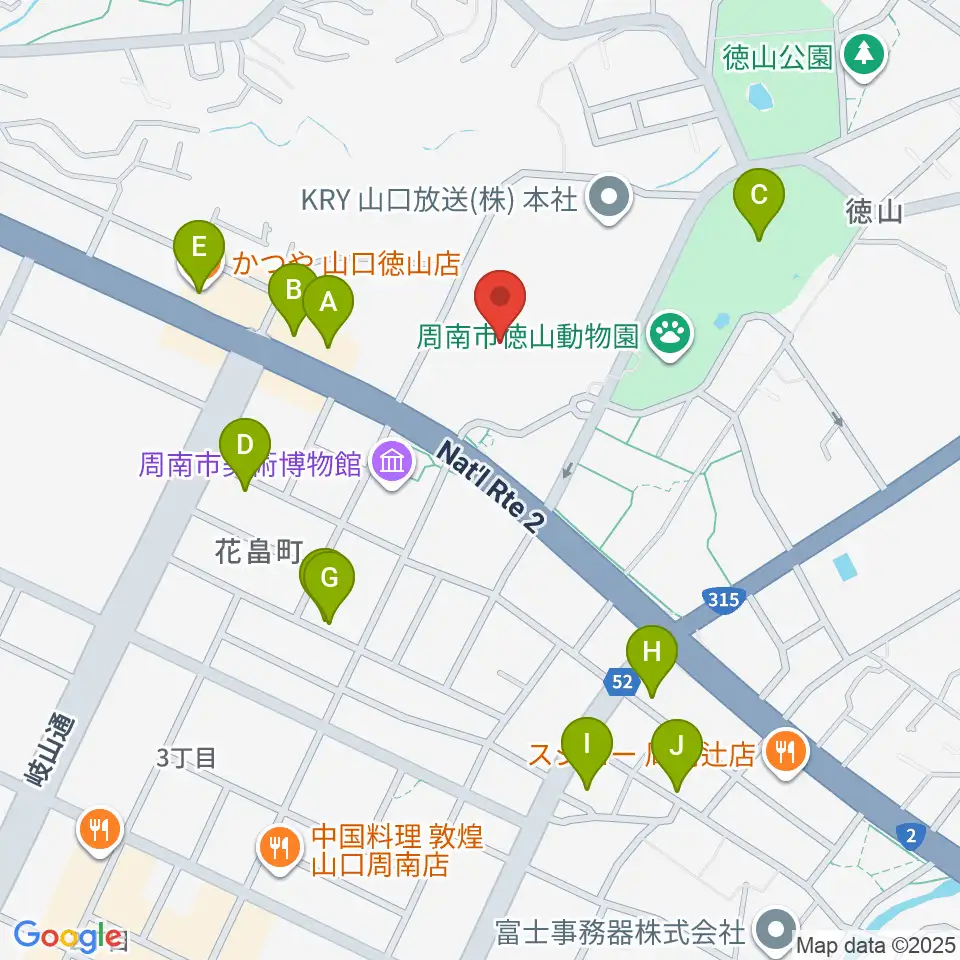 周南市文化会館周辺のファミレス・ファーストフード一覧地図