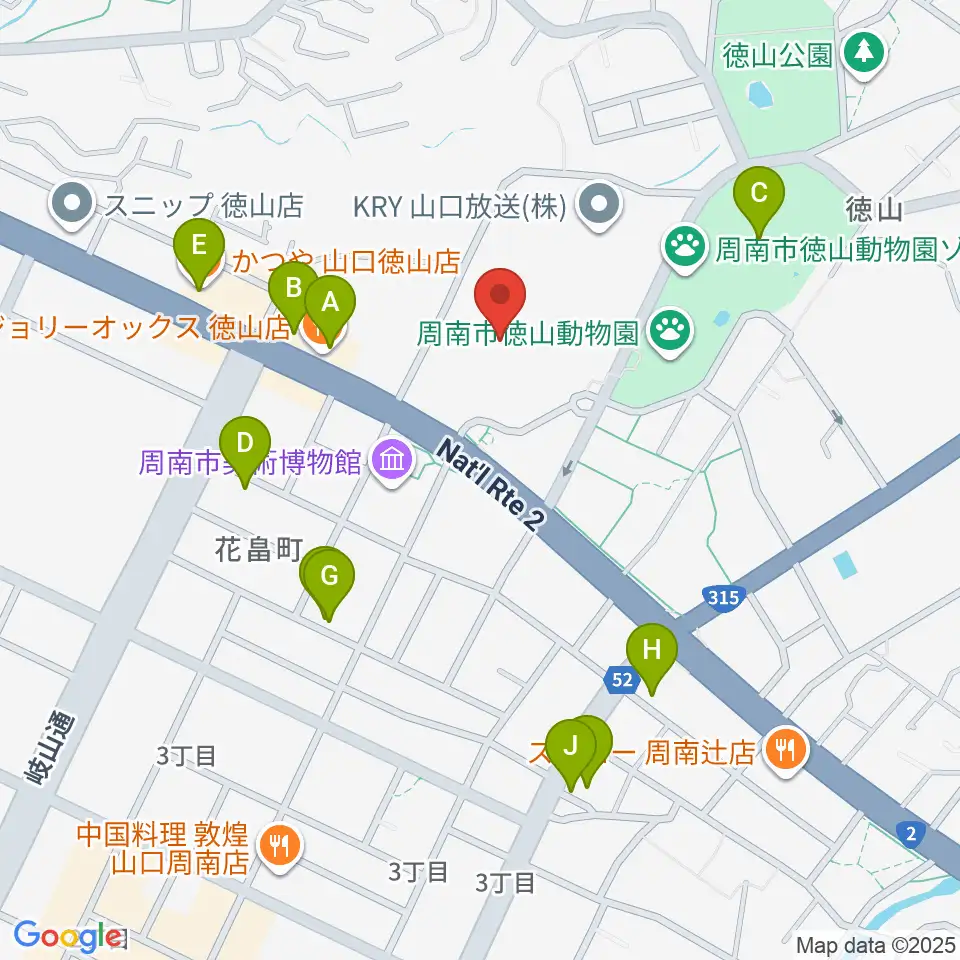 周南市文化会館周辺のファミレス・ファーストフード一覧地図