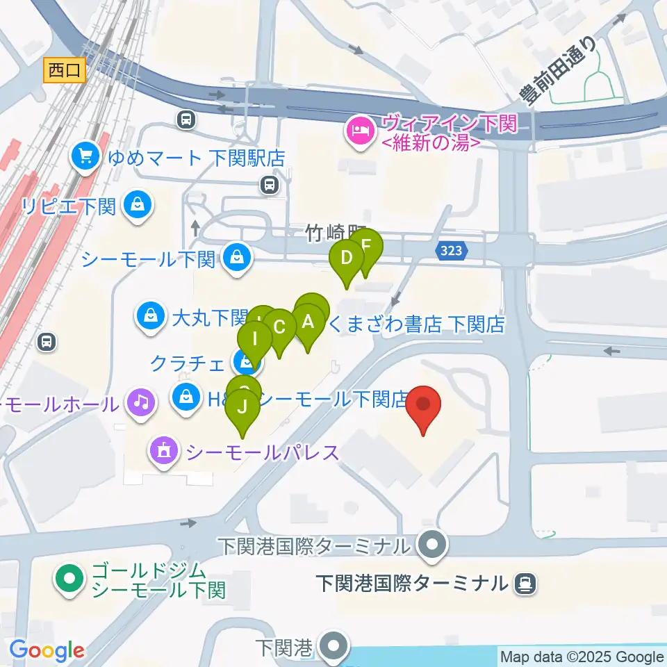 下関市民会館周辺のファミレス・ファーストフード一覧地図