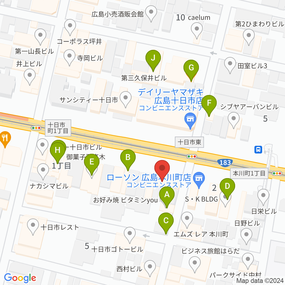 音楽喫茶ヲルガン座周辺のファミレス・ファーストフード一覧地図