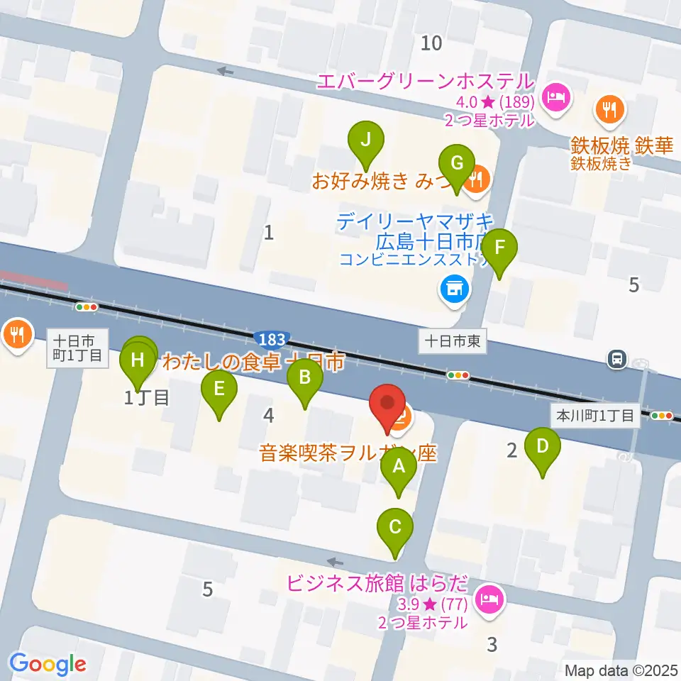 音楽喫茶ヲルガン座周辺のファミレス・ファーストフード一覧地図