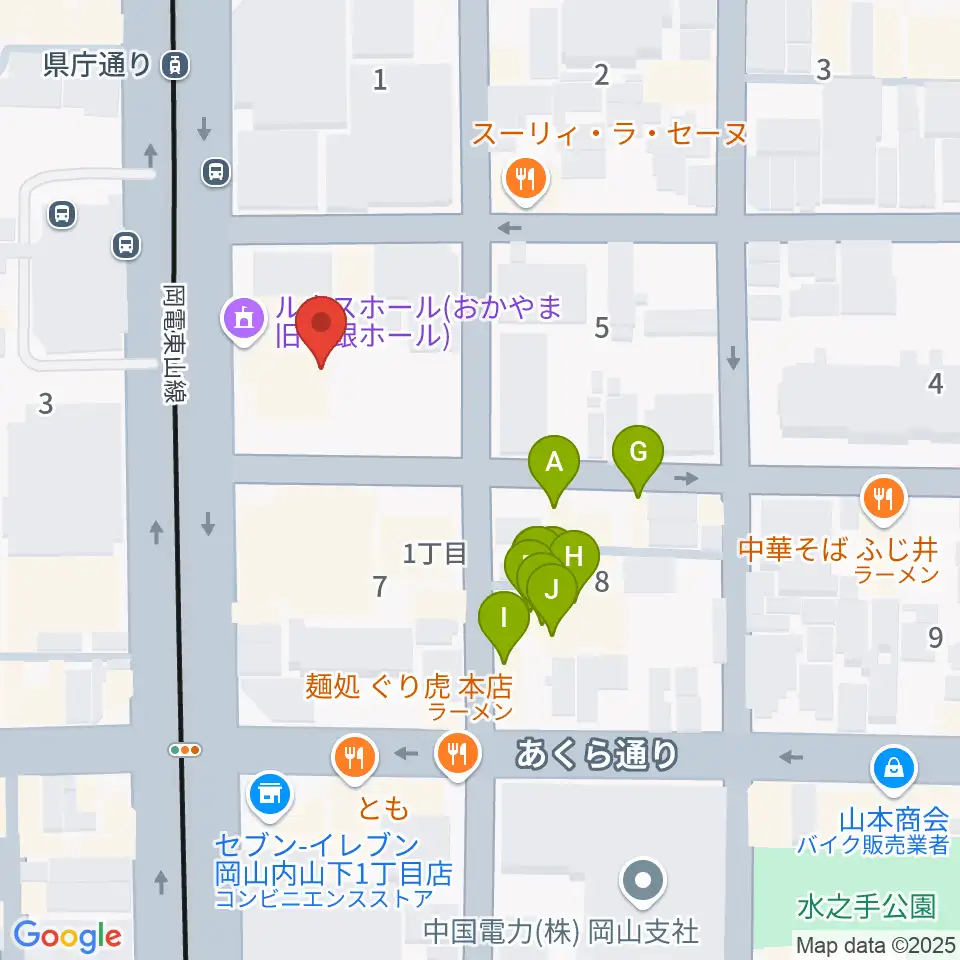 ルネスホール周辺のファミレス・ファーストフード一覧地図