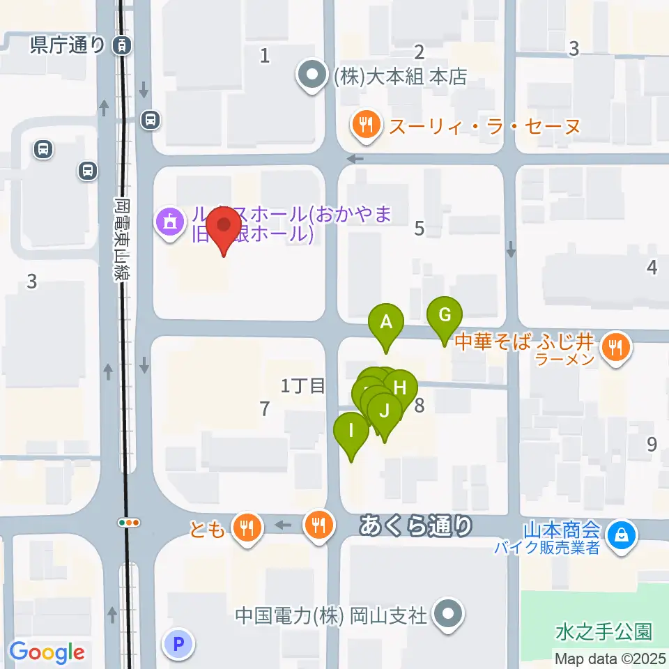ルネスホール周辺のファミレス・ファーストフード一覧地図